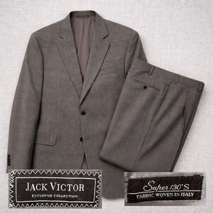 Jack Victor Gibson CT Suit 44L 38x34.5 Gray Glen Plaid Super 130 Wool Italy